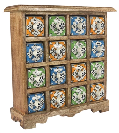 Mango Wood Ceramic 16 Drawer Almirah